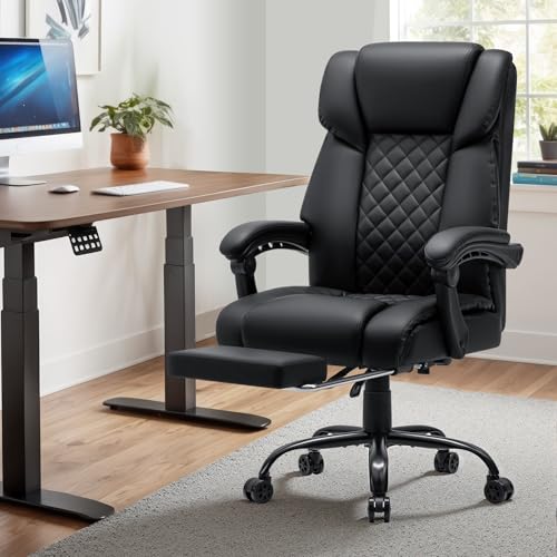 HOFFREE Massage Office Chair with Heat 7 Points Vibration Ergonomic Executive Office Chair with Footrest Reclining Home Office Desk Chairs High Back Black