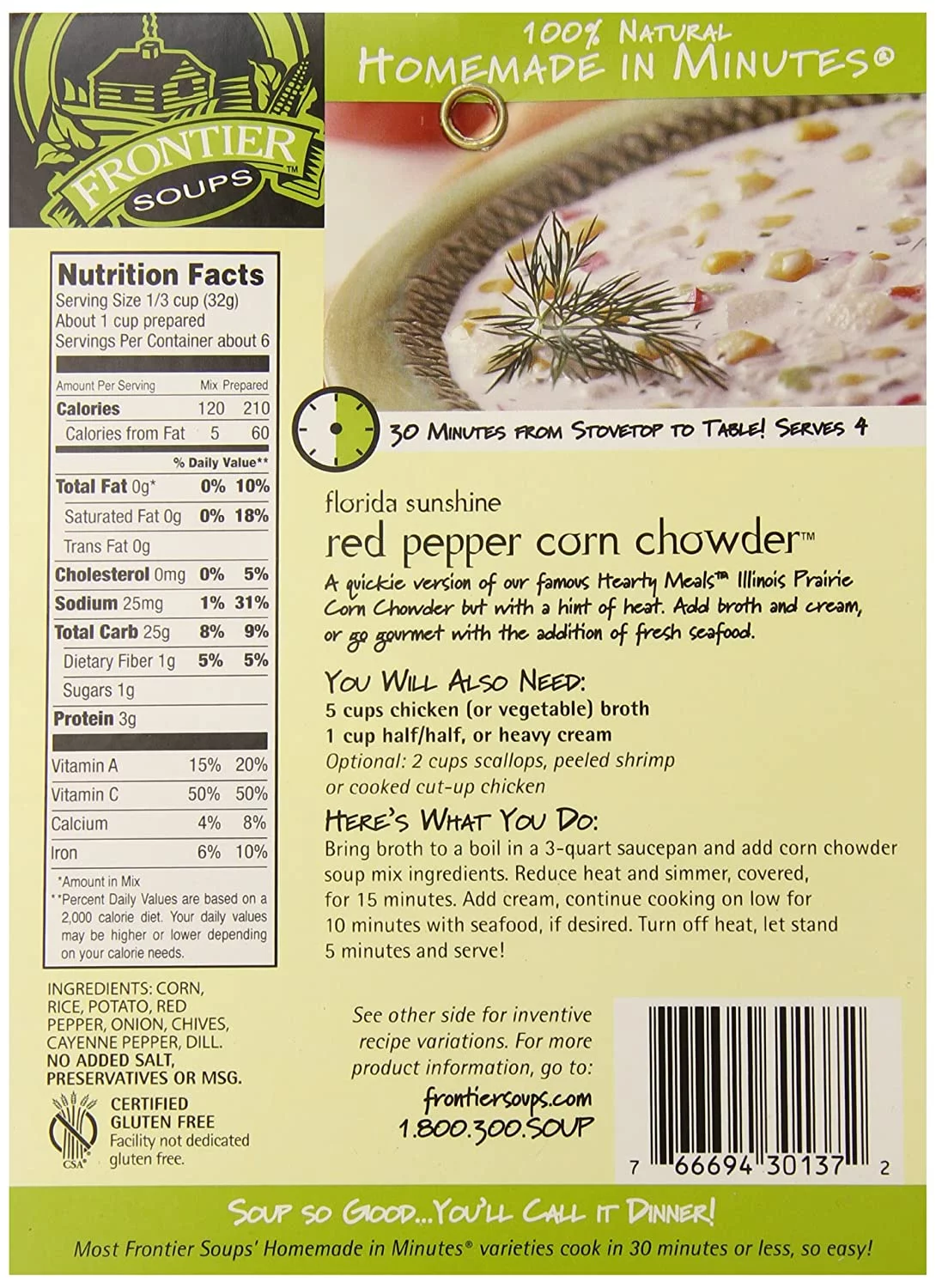 Frontier Soups Red Pepper Corn Chowder, Homemade In Minutes Florida Sunshine, 5 oz. Bags (Pack of 4)