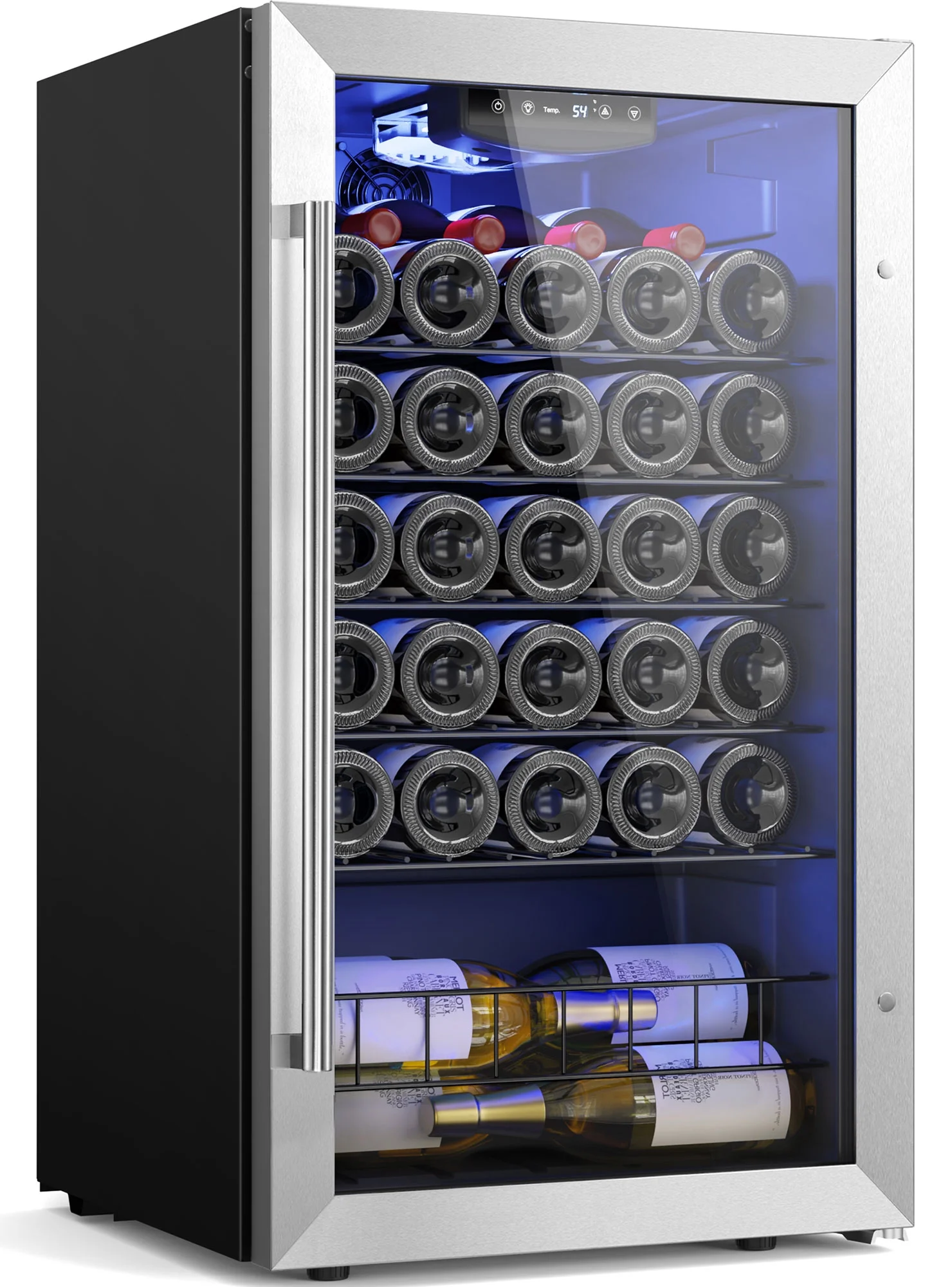 Yeego 32 Bottle Wine Refrigerator Cooler Compact Freestanding Wine Cellars,Glass Door