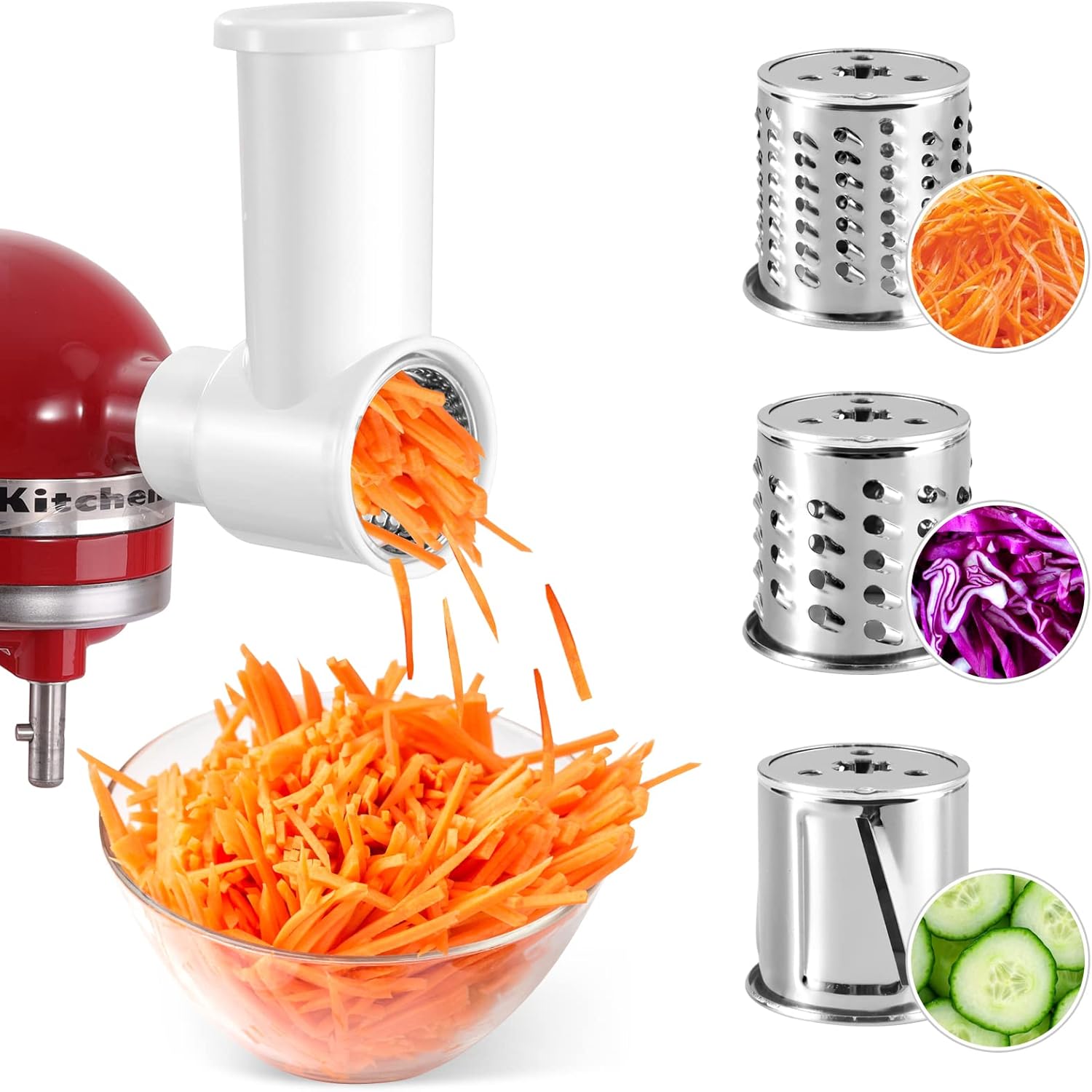 Slicer Shredder Attachments for Kitchenaid Mixer, Slicer Accessories to Quickly Slice Vegetables for Salads,Potatoes,Cucumbers,Casseroles White
