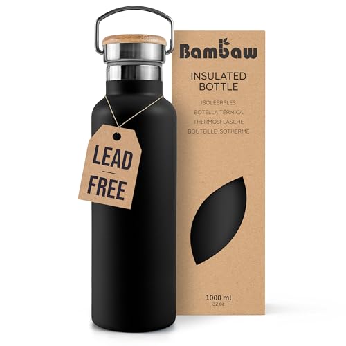 Bambaw 32 oz Water Bottle | Insulated Water Bottles | Water Bottle Stainless Steel | Insulated Travel Water Bottle | Insulated Water Bottle | Stainless Steel Water Bottles | 1 Liter Water Bottles