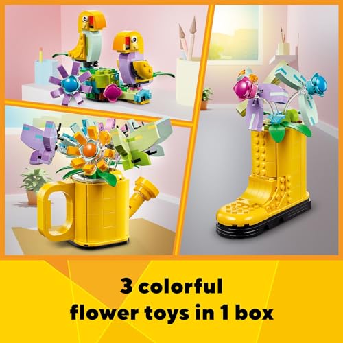 LEGO Creator 3 in 1 Flowers in Watering Can Building Toy Set - Fun, Creative Activity for Kids, Girls and Boys, Ages 8+ - Options to Build Rain Boots or Birds - 31149