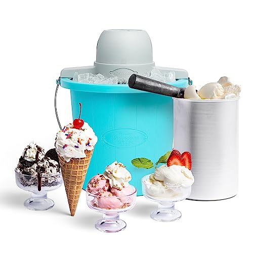 Nostalgia Electric Ice Cream Maker - Old Fashioned Soft Serve Ice Cream Machine Makes Frozen Yogurt or Gelato in Minutes - Fun Kitchen Appliance - Vintage Wooden Style - Dark Wood - 4 Quart