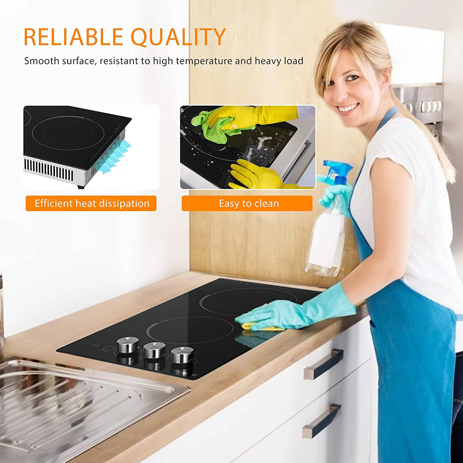 VIVOHOME Electric Cooktop 2 Burner, 220V Built-in Stove Top with 90-Min Timer, 11.5 Inch 3400W