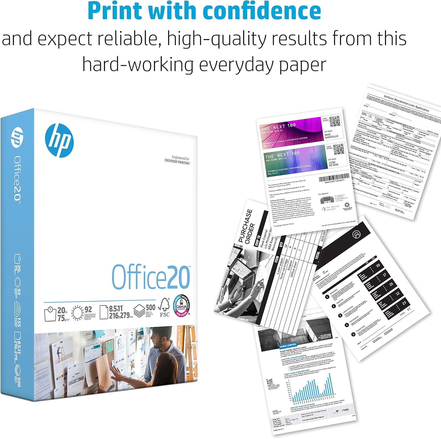HP Printer Paper | 8.5 x 11 Paper | Office 20 lb | 1 Ream - 500 Sheets | 92 Bright | Made in USA - FSC Certified | 172160R