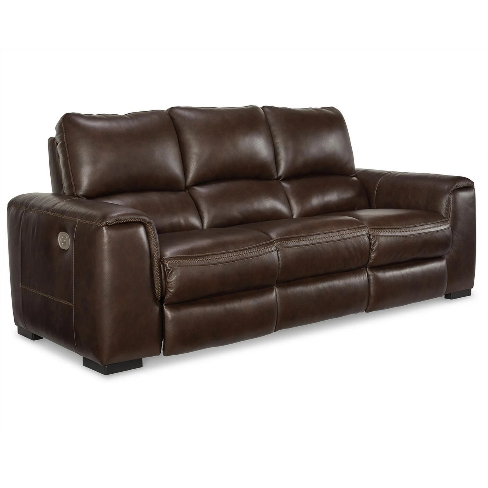 Ashley Furniture Alessandro Leather Power Reclining Sofa with Headrest in Walnut