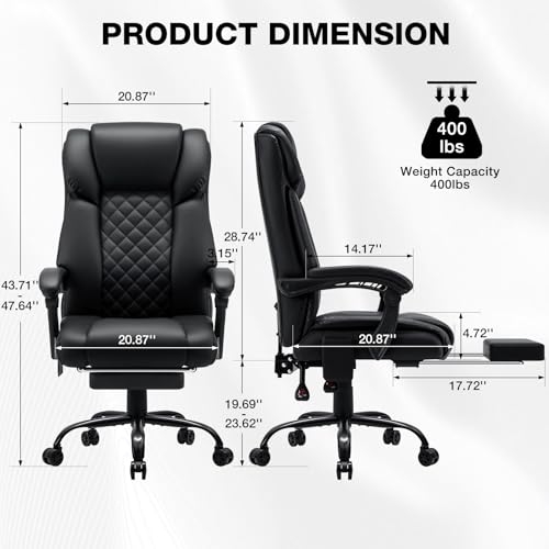 HOFFREE Massage Office Chair with Heat 7 Points Vibration Ergonomic Executive Office Chair with Footrest Reclining Home Office Desk Chairs High Back Black