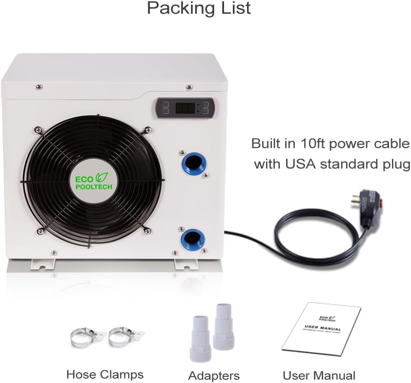 Above Ground Pool Heater EU50, Max 16184BTU Up to 5000gallons Electric Swimming Pool Heat Pumps, Titanium Heat Exchanger, 5.62 COP, 110V/120V, Fits 8/11/15 Foot Pools Heating Pool Warmer