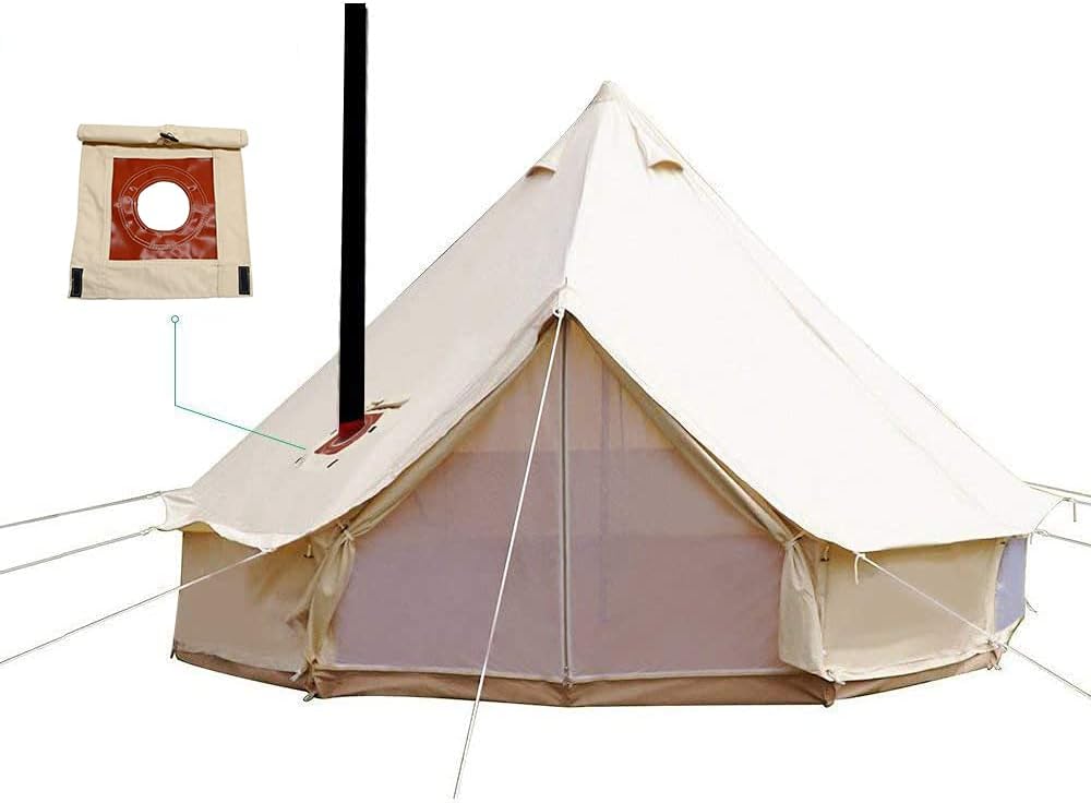 WINTENT 4 Season Cotton Canvas Bell Tent with Stove Hole and Electric Cable Hole
