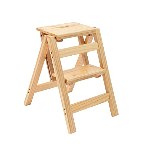 Step Stool Foldable, Folding Wooden Step Ladder, Multi-Use As Counter Chair/Kitchen Cabinet Stool Ladder/Closet Stool etc. Scientific Stable Structure, Helpful Step Stool for Home (2Step-White)