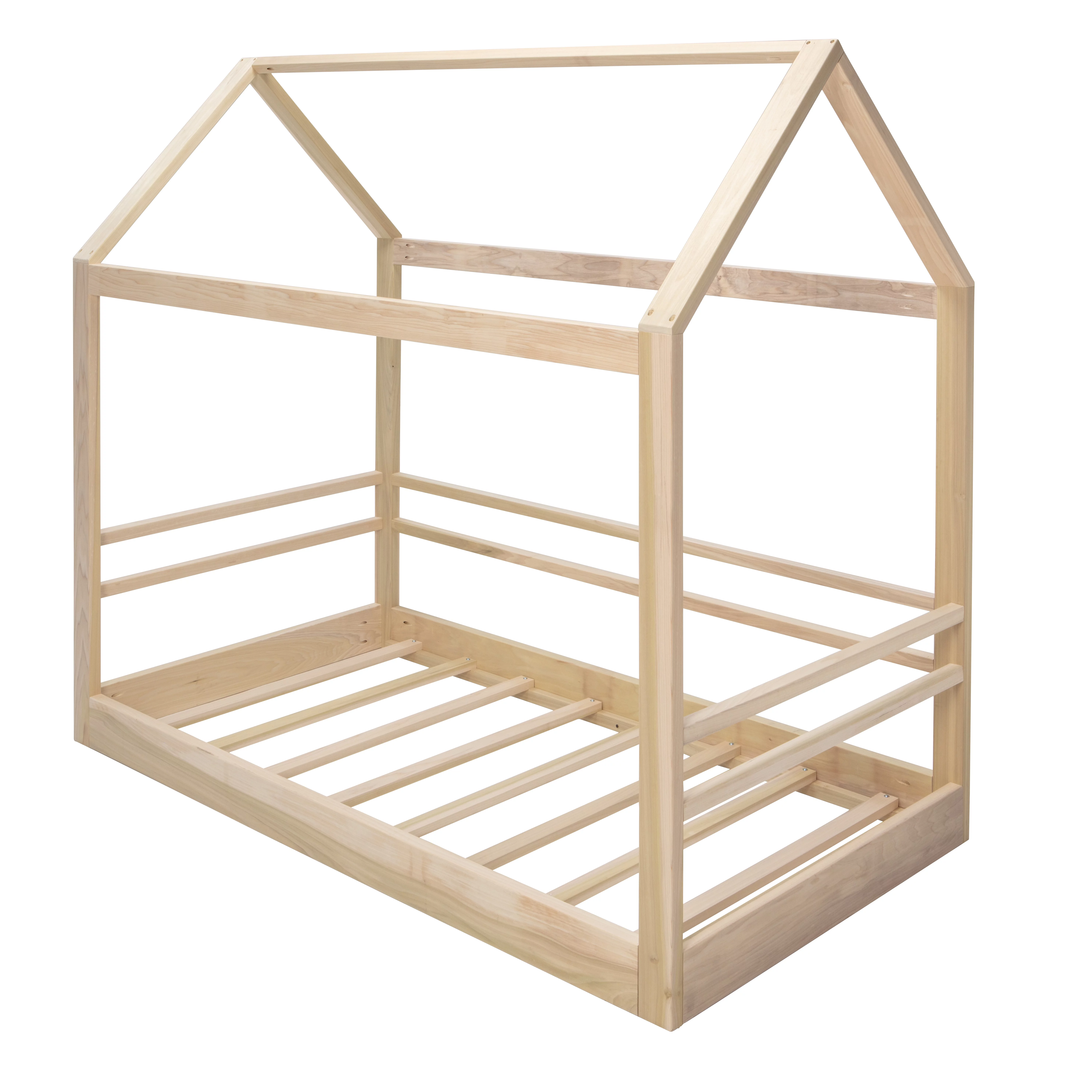 American Furniture Classics TWIN S 2R3S House Bed on Raised Platform with Side Rails on Three Sides, Natural - Twin Size