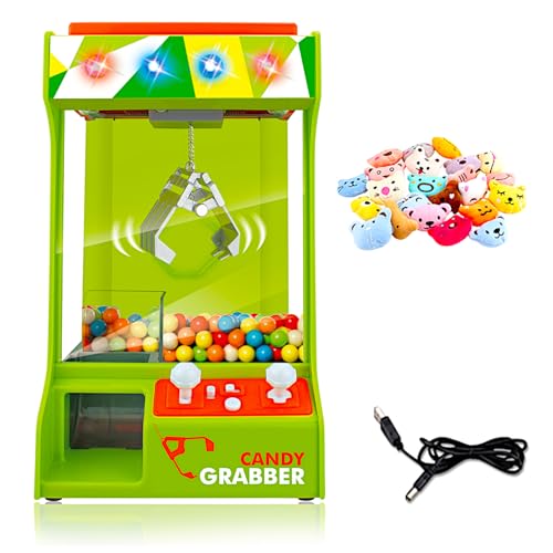 POCO DIVO Claw Machine Arcade Grabber, Plushies Gift Candy Prize Figures Capsules Dispenser, Flashing Lights Adjustable Game Music, Battery USB Power Crane, Kids Boys Girls Classic Treats Vending Toy