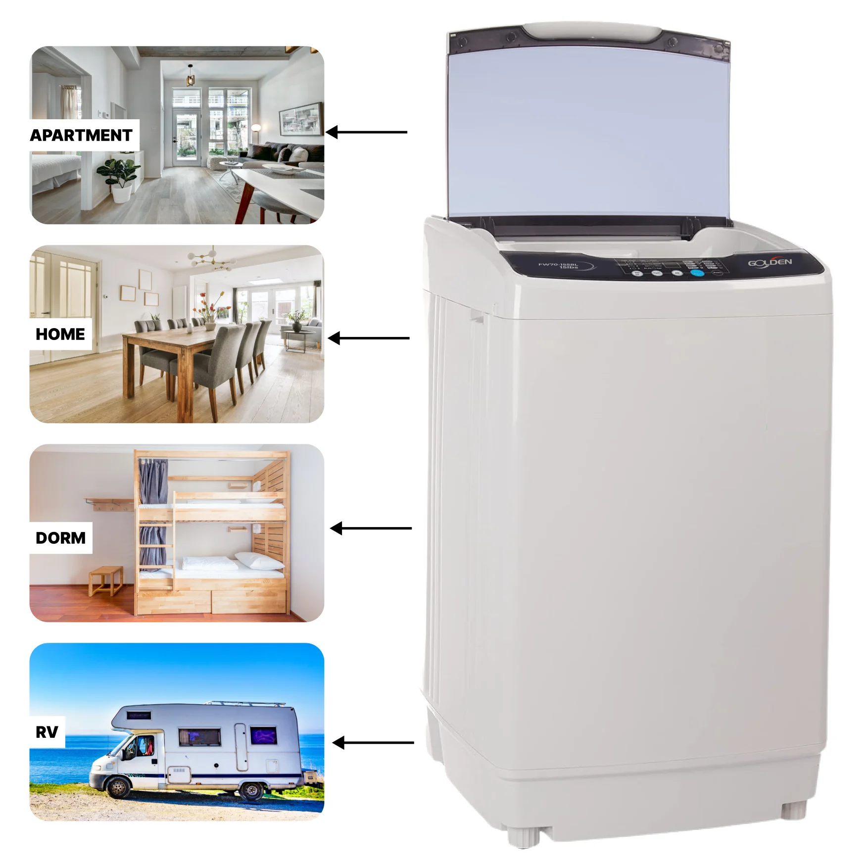 GOLDEN 15.4 LB/1.9 Cu Ft Portable Washer Top load with LED Display and Faucet Adapter, Fully Automatic Washing Machine with Timed Settings, Perfect for Apartments, Dorms, RV