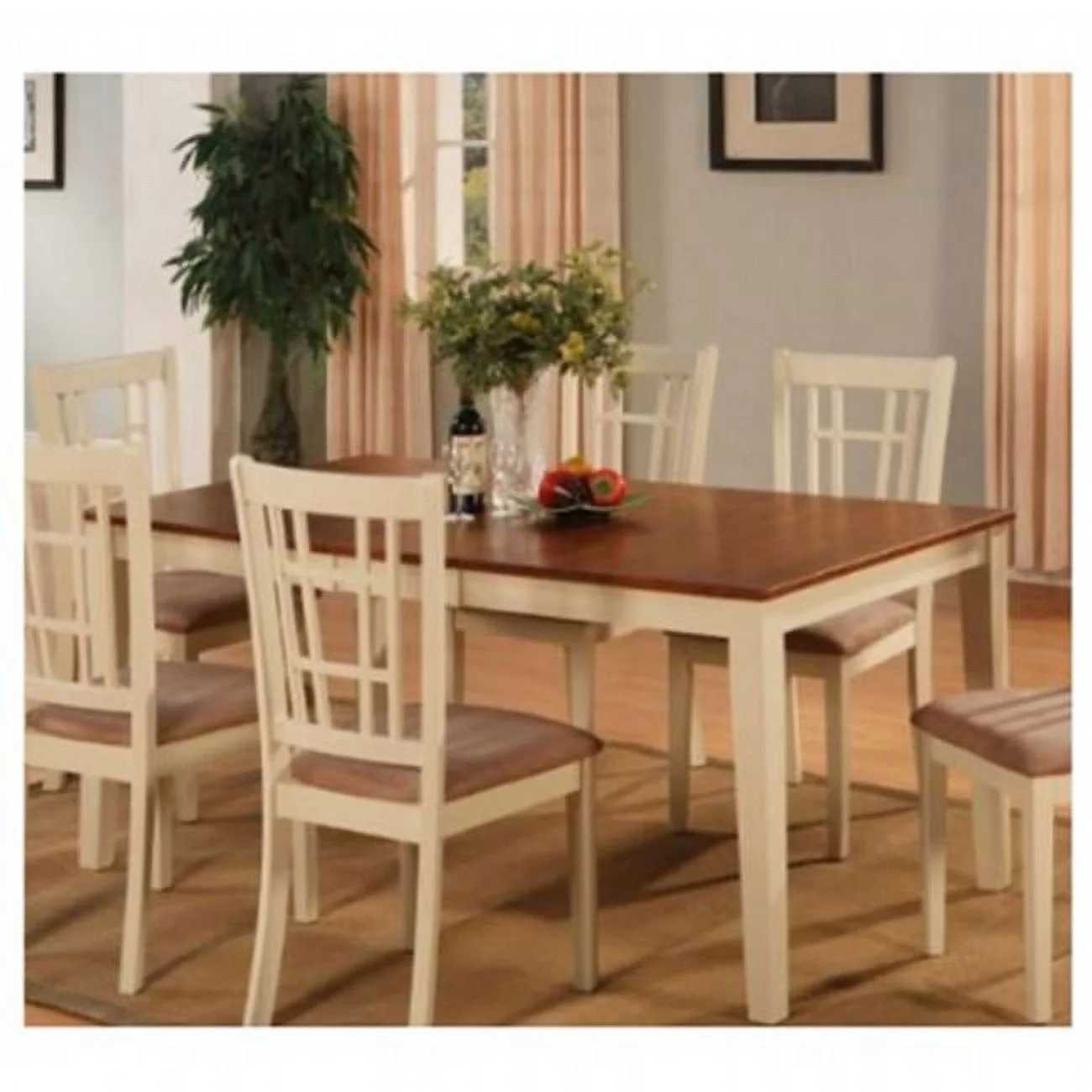 East West NT-WHI-T Nicoli Rectangular Dining Table 36 in. x 66 in. with 12 in. Butterfly Leaf- Buttermilk & Saddle Brown