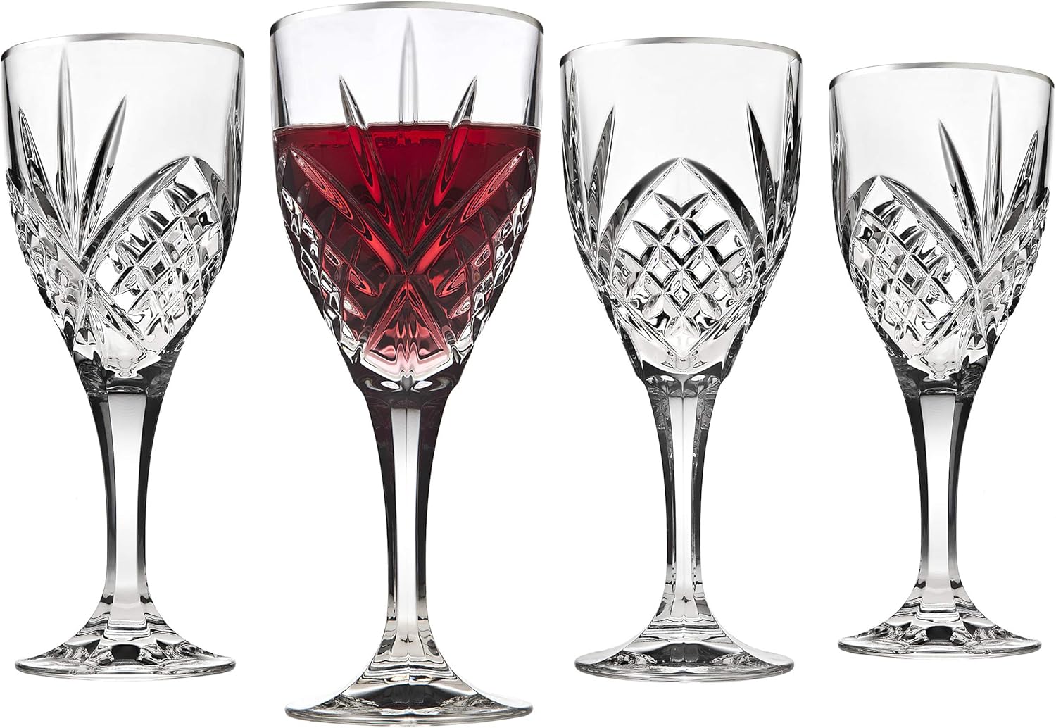 Godinger Wine Glasses, Stemmed Wine Glass Goblets - Dublin Platinum - 9oz, Set of 4