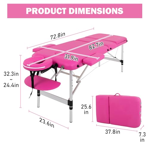 PayLessHere Massage Table Portable Spa Bed Aluminium 3 Folding Lash Bed Height Adjustable Spa Table with Non-Woven Bag