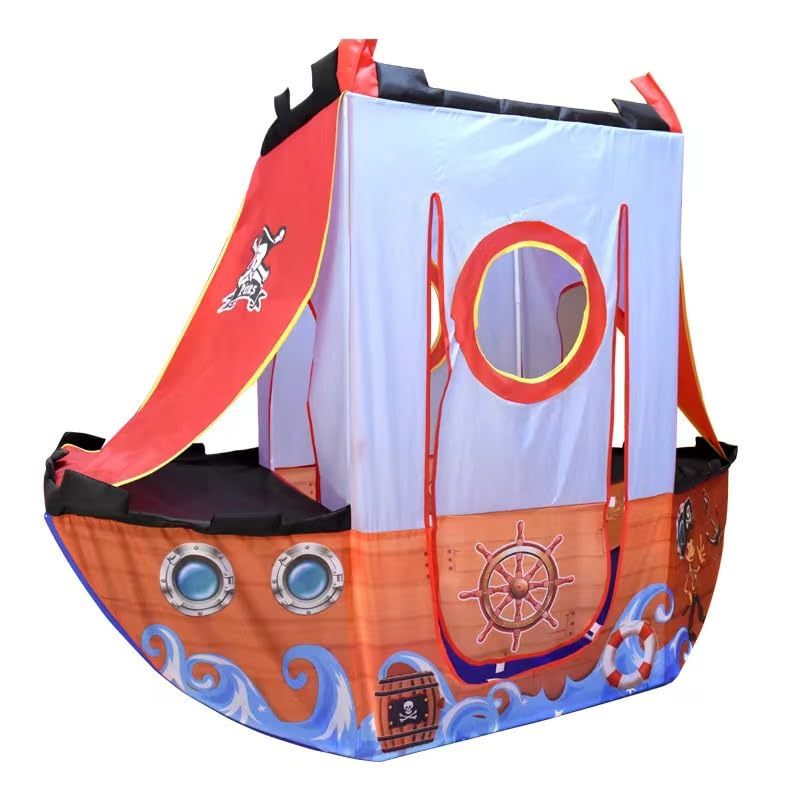 Upgrade Kids Play Tent Pirate Ship Playhouse for Toddler Indoor Outdoor Tents with Pirate Toys Gift for Boys Girls 66x53 Inch