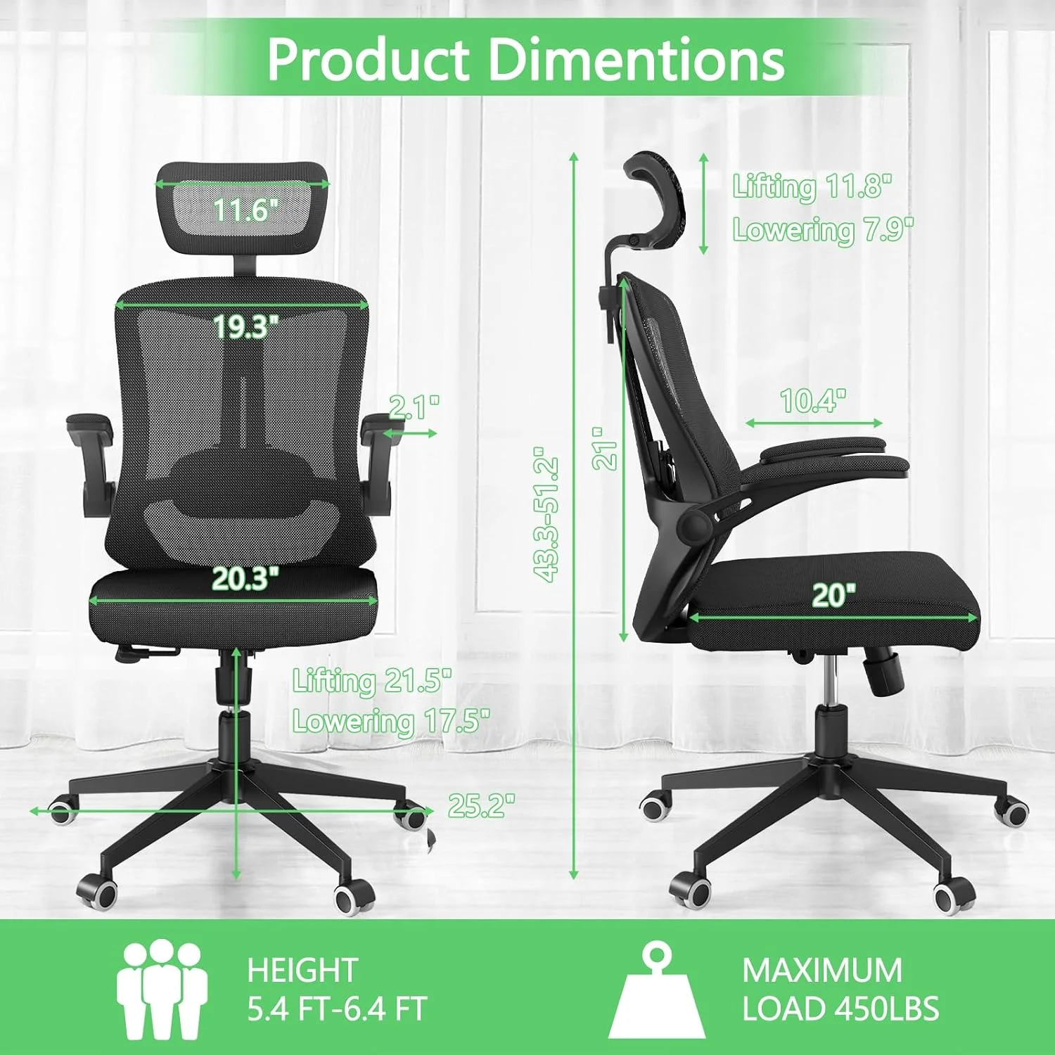 Ergonomic Chairs For Home Office Desk , Breathable Mid-Back Comfortable Mesh Computer Chair with PU Silent Wheels, Flip-up Armrests, Tilt Function, Lumbar Support (Khaki)