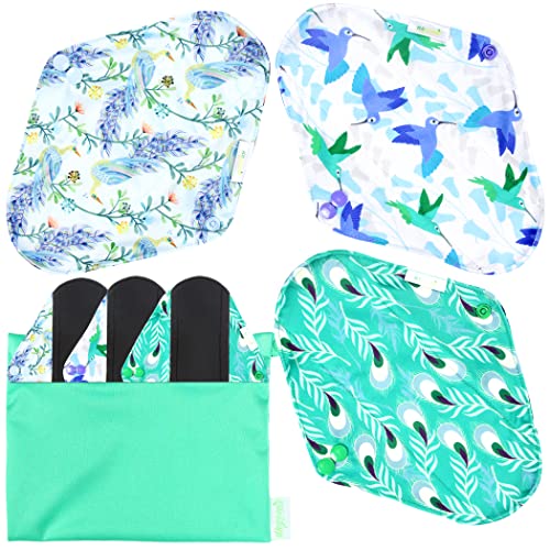 wegreeco Charcoal Reusable Menstrual Pads - Reusable Sanitary Pads | Reusable Panty Liners | Soft Cloth Menstrual Pads - 6 Pack with 1 Cloth Mini Wet Bag (M, Cherry Blossoms)