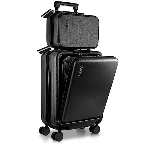 22 Inch Carry On Luggage 22x14x9 Airline Approved, Carry On Suitcase with Wheels, Hard-shell Carry-on Luggage, Durable Luggage Carry-On, Black Small Suitcase with Cosmetic Case