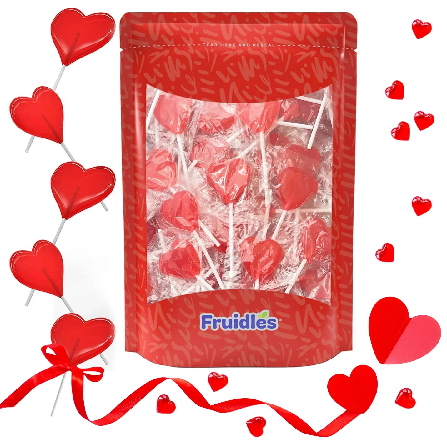 Valentine,S Heart Lollipops Candy, Red Heart Shaped Hard Candy Lollipop Suckers, Individually Wrapped, 12G Lollipop (10 Pounds (Bulk))