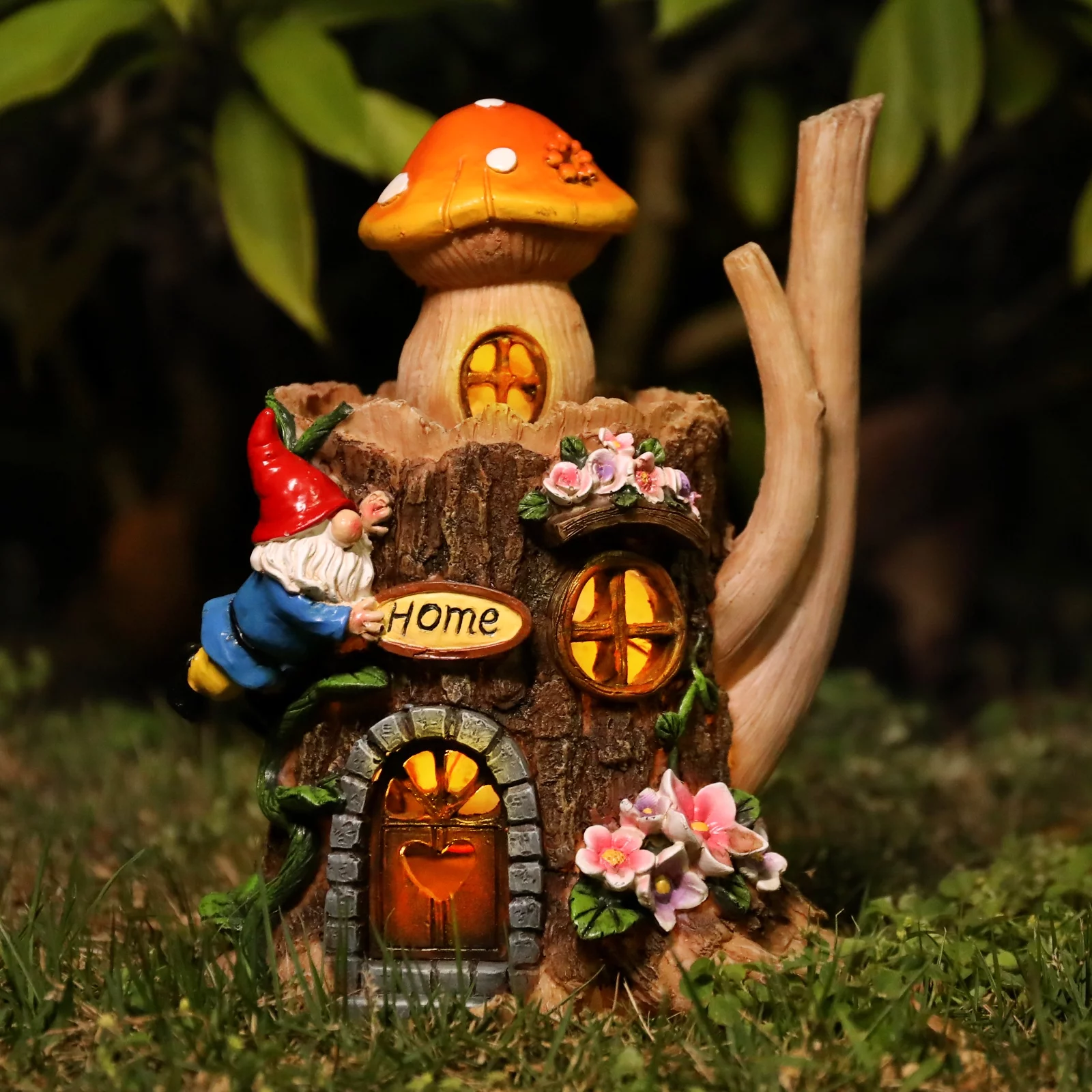Wonder Garden Garden Gnome Statue Fairy Mushroom House with LED Light, Housewarming Gift for Garden Patio Lawn, 11.22