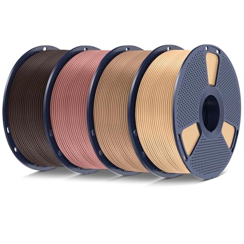 SUNLU Real Wood Fiber PLA Filament, Neatly Wound 1.75mm Dimensional Accuracy +/- 0.03mm, Fit Most FDM 3D Printers, 4kg in Total, 1kg per Spool, 4 Pack,（Wood+Fiber Cherry+Fiber Maple+Fiber Walnut）