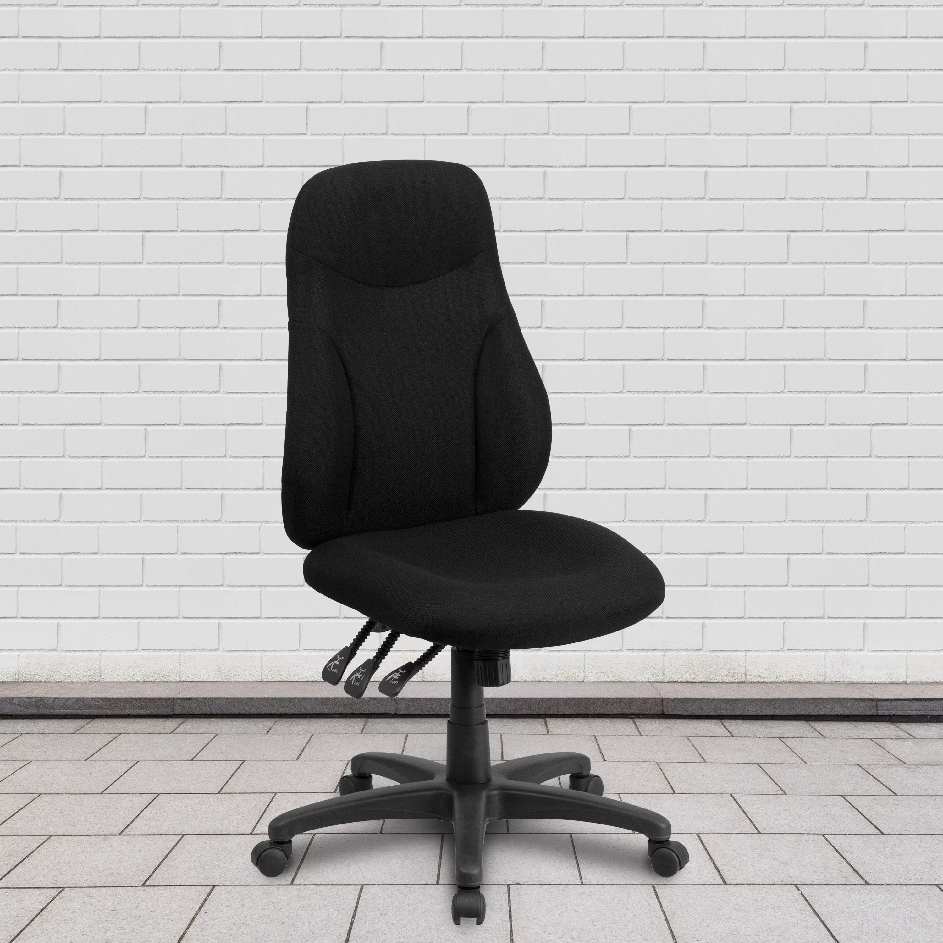 BizChair High Back Black Fabric Multifunction Swivel Ergonomic Task Office Chair