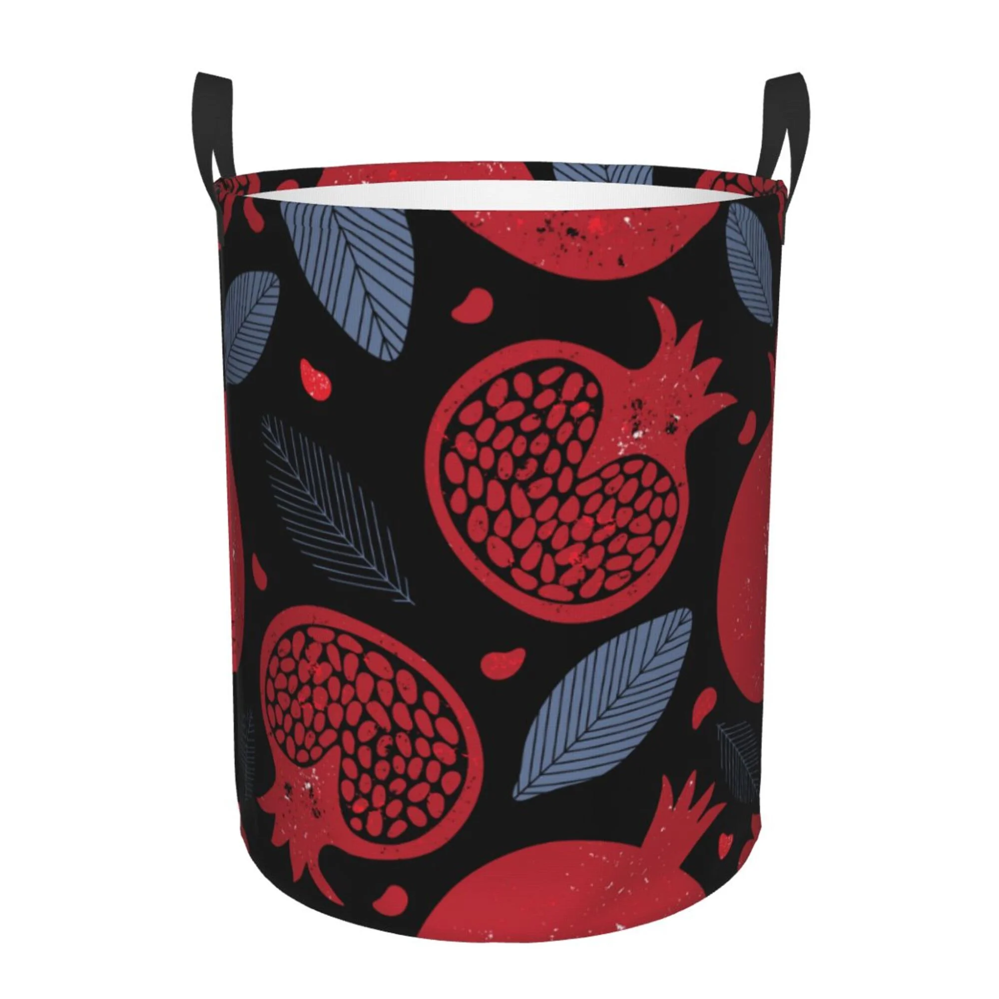 TEQUAN Waterproof Laundry Hampers, Red Pomegranate Fruits Pattern Clothes Storage Basket with Handle (S)