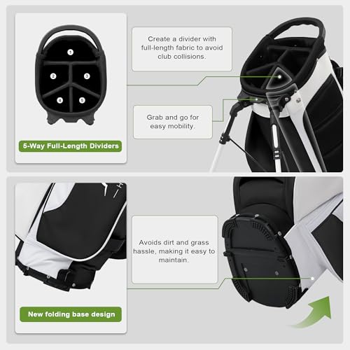 Lightweight Golf Stand Bag with 5 Way Full-Length Dividers, Semi-Concealed Stand, Folding Base, Adjustable Dual Straps and 8 Pockets