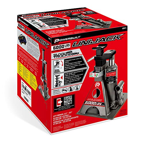 Powerbuilt 3 Ton, Bottle Jack and Jack Stands in One, 6000 Pound Capacity, All-in-One Car Lift, Heavy Duty Vehicle Unijack, Wide Base, 620471