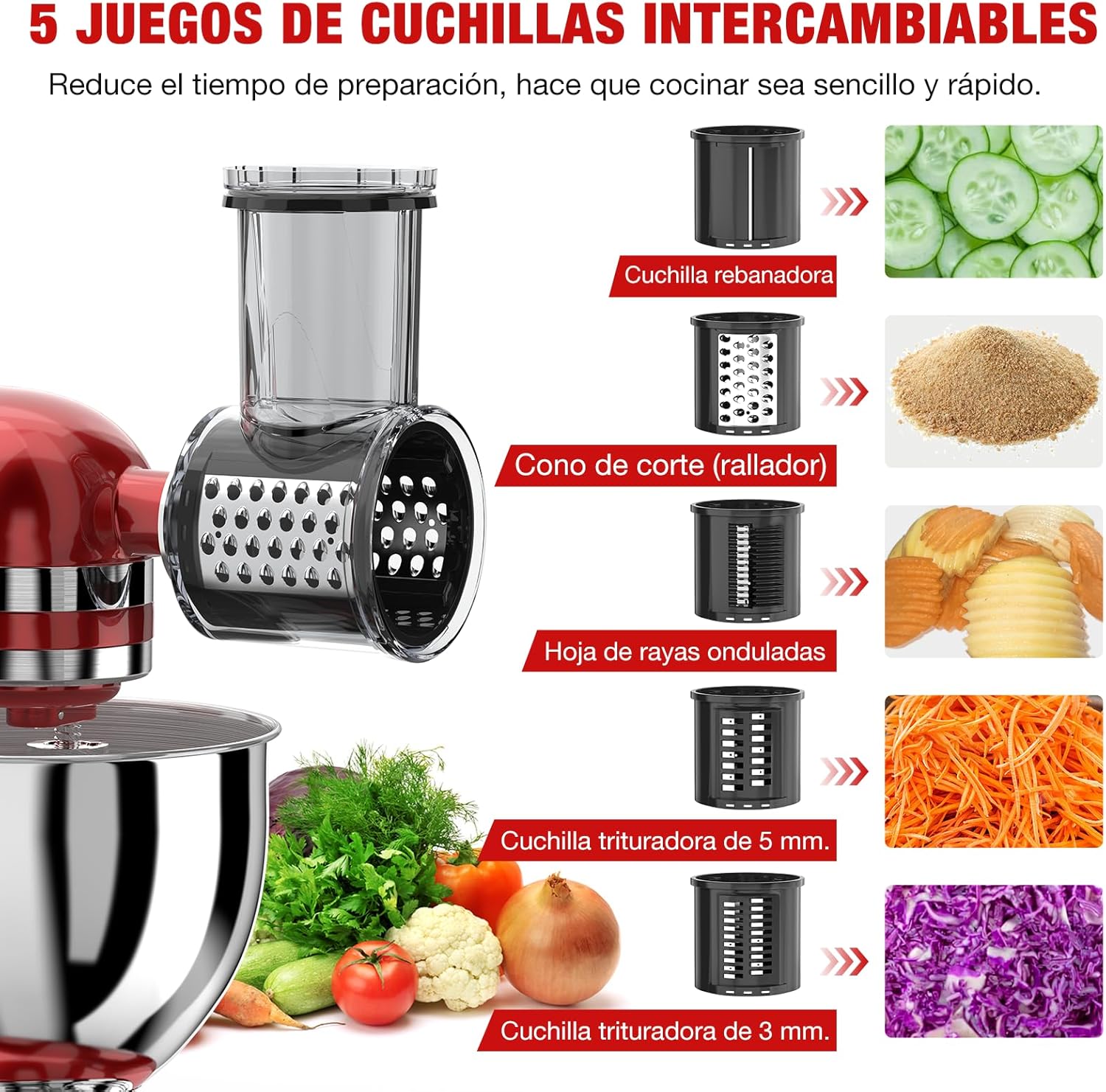 Slicer Shredder Attachment for KitchenAid Stand Mixer with 5 Blades, Cheese Grater Attachment, Fresh Prep Slicer, Bigger Vegetable Salad Maker Accessories for Kitchenaid