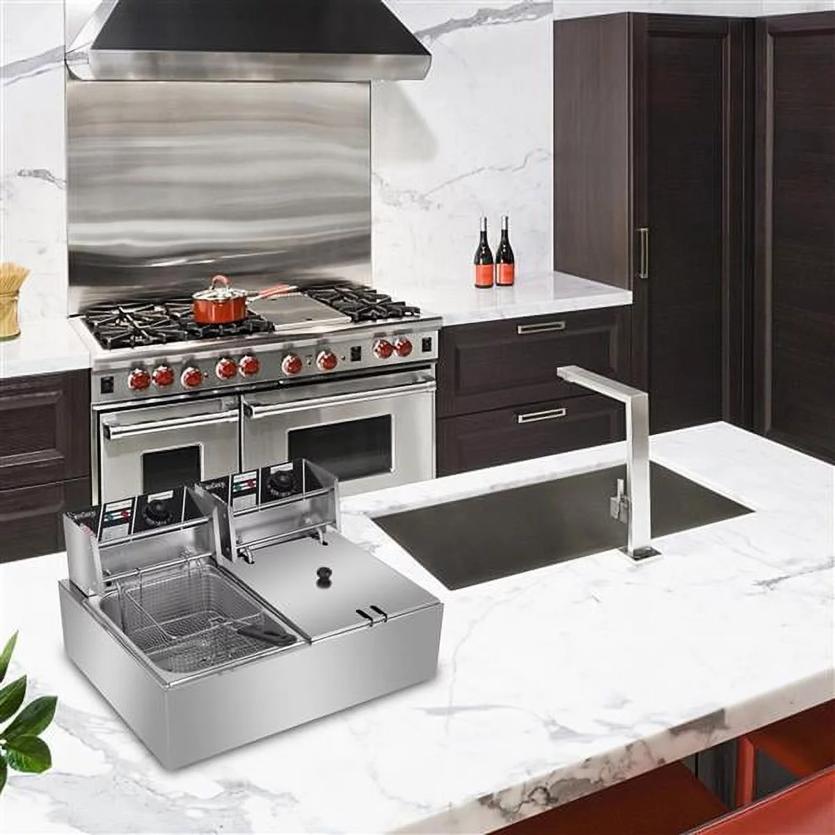 Mother's Day Sales - ZOKOP EH82 5000W MAX 110V 12.7QT/12L Stainless Steel Double Cylinder Electric Fryer US Plug