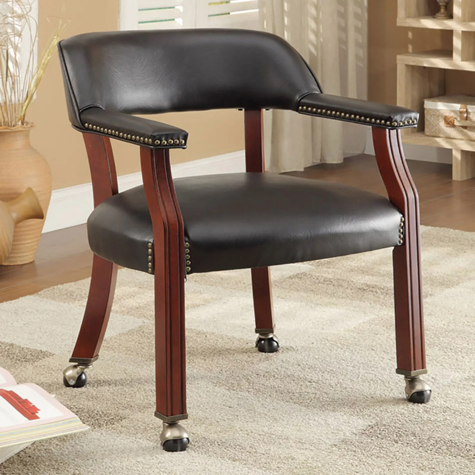 Coaster Office Chair with Nailhead Trim Black-Color:Black,Style:Modern