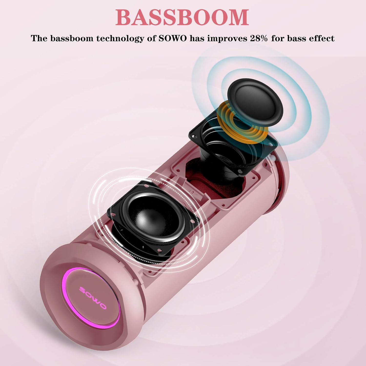 Outdoor Portable Bluetooth Speaker, Wireless IPX7 Waterproof Speaker, 25W Loud Sound, Bassboom Technology, TWS Pairing, 16H Playtime, Speaker with Lights