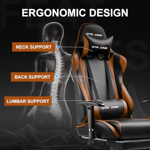 GTRACING Gaming Chair with Footrest, Ergonomic Computer Game Desk Chair, Recline Gaming Chair Seat Height Adjustment, Swivel Rocker with Headrest and Lumbar (Blue)