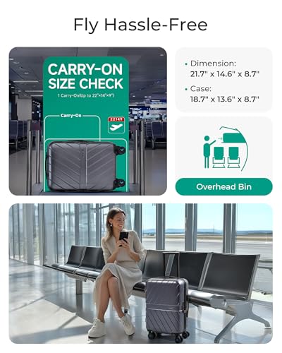 BAGSMART Carry On Luggage 22x14x9 Airline Approved With TSA Lock, 1OO% Polycarbonate Hardside Luggage with Spinner Wheels, Durable Hard Shell Carry On Suitcase 20 inch Black