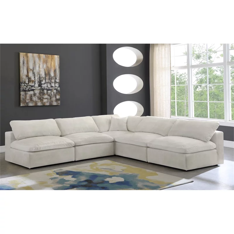 Maklaine Contemporary Cream Velvet Down Filled Modular Sectional Sofa