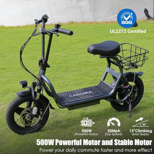 Caroma Peak 500W/800W/1200W Electric Scooter with Seat for Adults,up to 30 Miles&20MPH, 14
