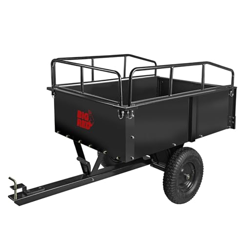 BIG RED Heavy Duty ATV Trailer Steel Dump Cart: Yard Garden Trailer for Lawn Mower, Tractor, Garden Waste - 450lbs, 10 cu.ft Capacity
