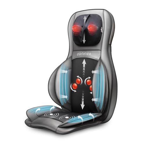COMFIER Massager Chair with Heat, Shiatsu Neck Back Massager Portable with Compress & Rolling,Massage Chair Pad for Full Back, Neck & Shoulders,Full Body Pain, Gray