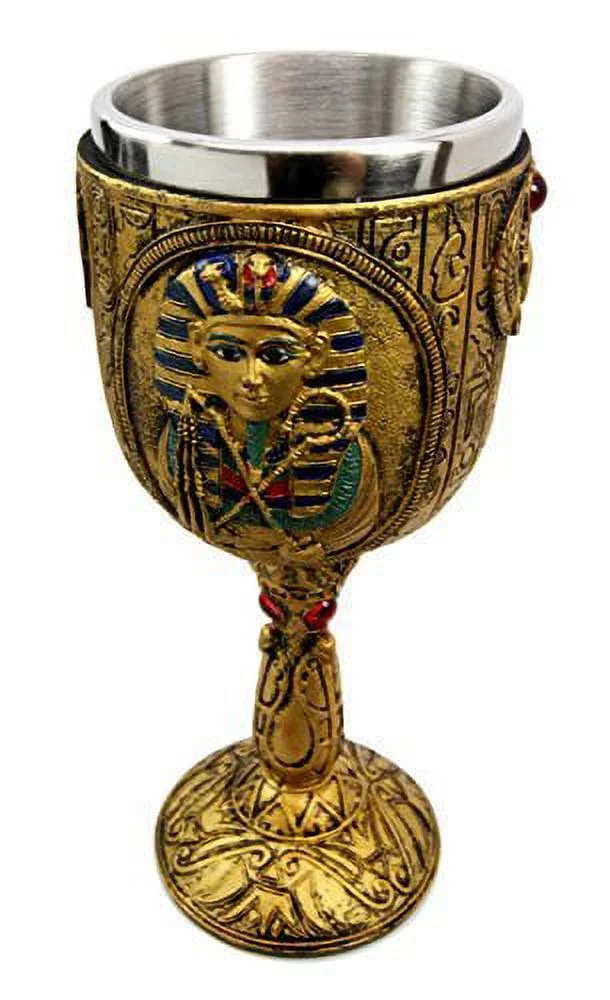 Ebros Ancient Egyptian Wine Goblet In Golden Hieroglyphic Design With Gods Of Egypt Face 6oz 7
