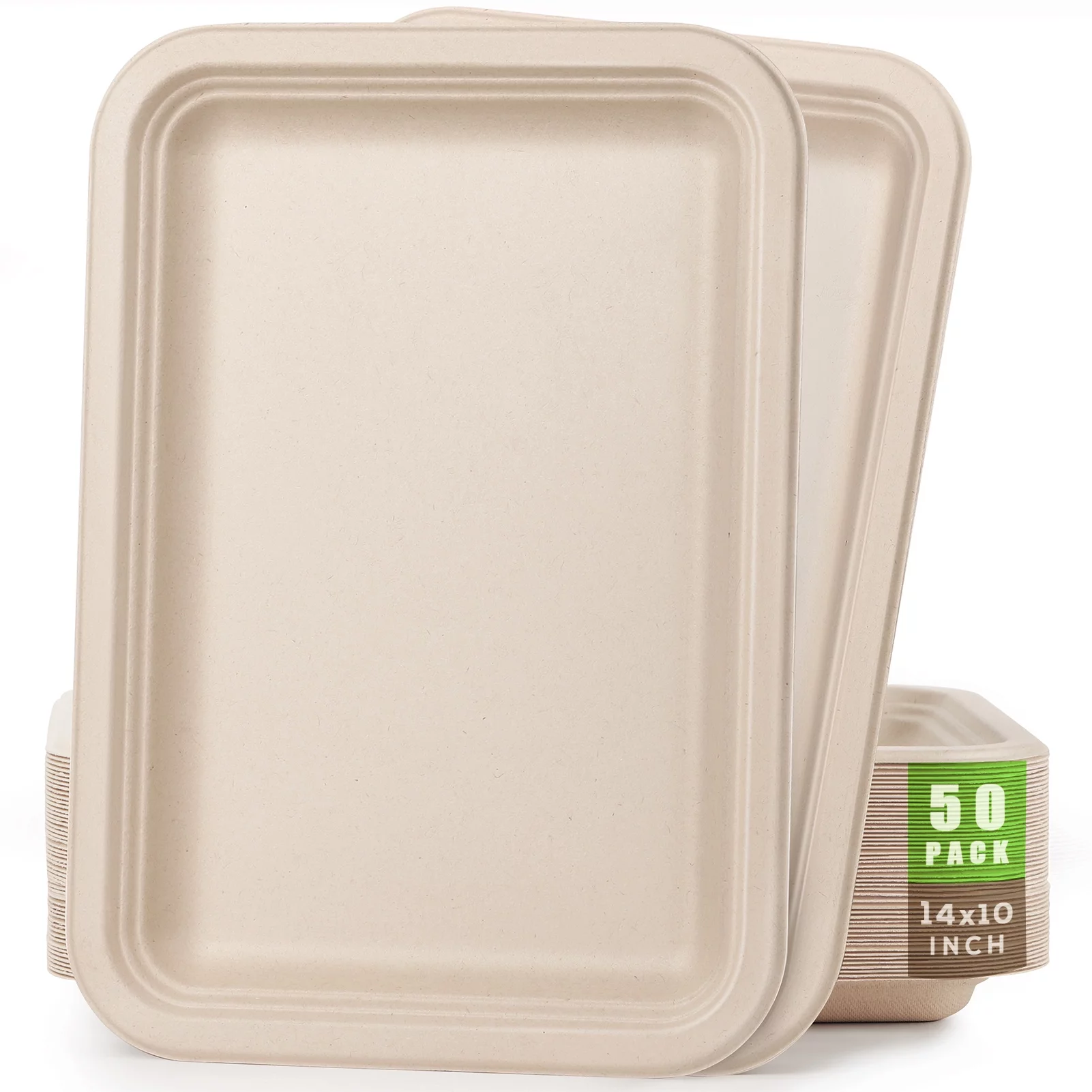 Gezond 50 Pack 14-inch Disposable Food Serving Trays Heavy-Duty Compostable Sugarcane Platters Large Paper Plates for Crawfish Serving
