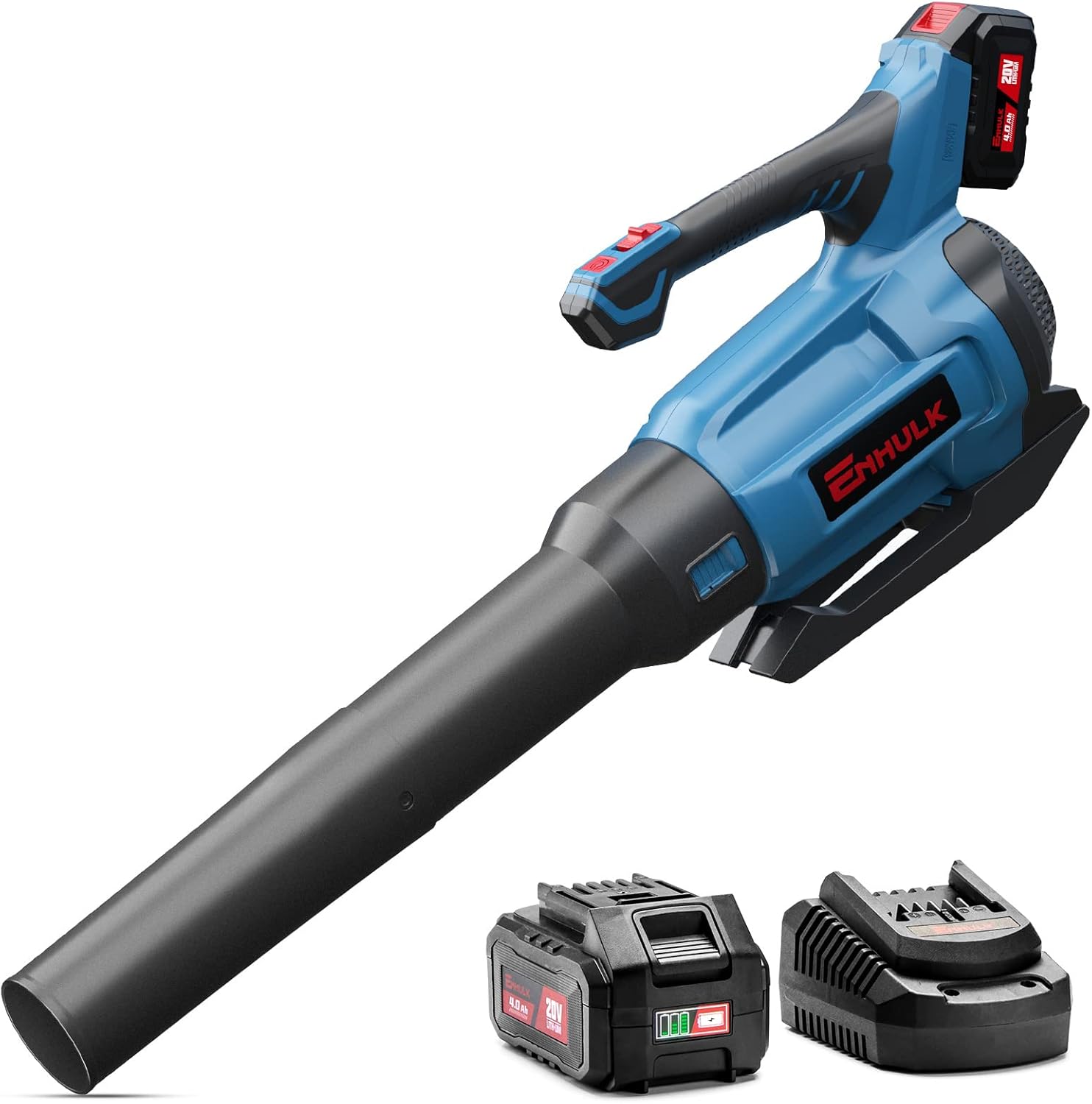 Enhulk Cordless Leaf Blower, 430 CFM Max Electric Jet Blower with Powered Brushless Motor, 20V 4.0Ah Battery&1.8A Fast Charger, High/Low-Speed Handheld Blower for Lawn Care Yard Work Around The House