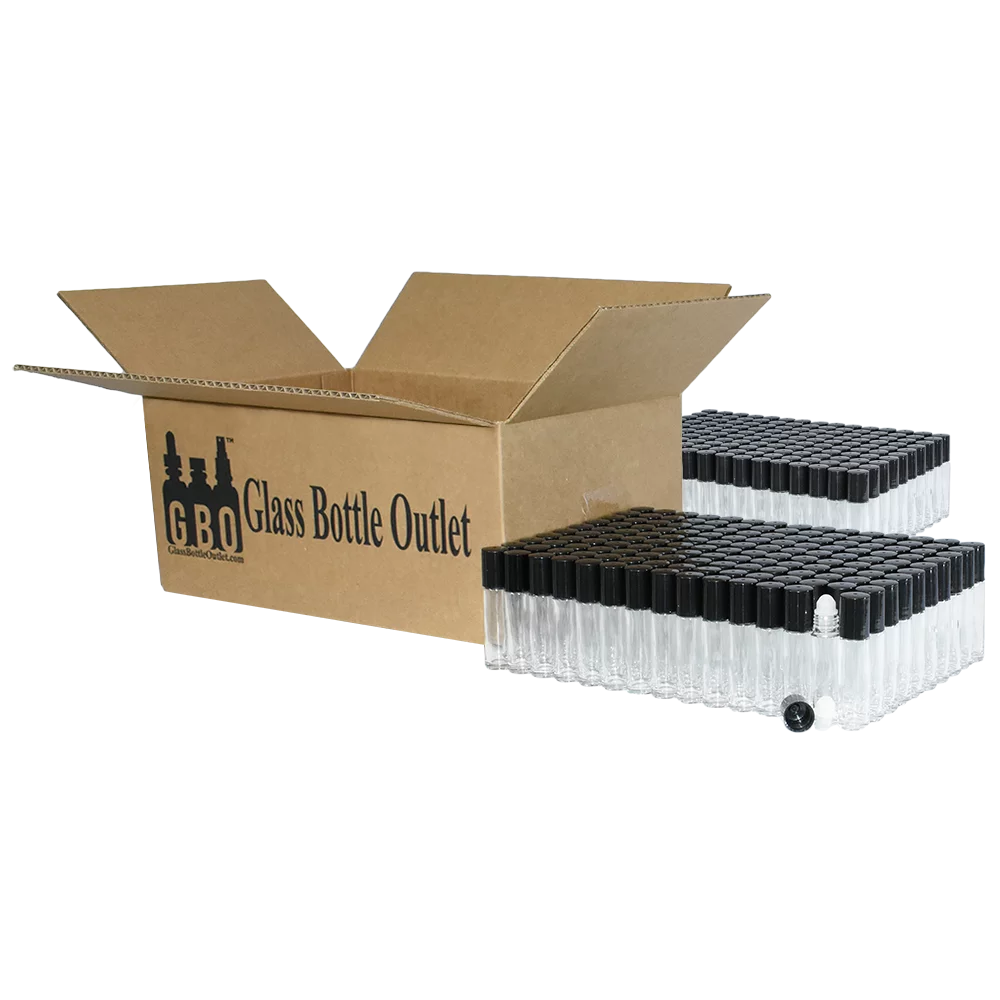 1/3 oz. (10 ml) Clear Glass Roll-on Bottle with Black Cap (Plastic Ball) (V3)