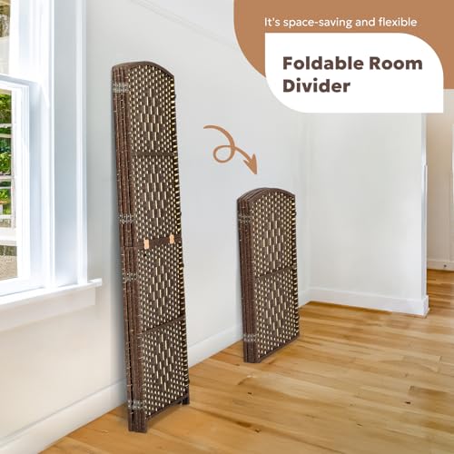 JOSTYLE Folding Privacy Room Divider, 4 Panel Screen Divider 6 ft. Tall Freestanding Extra Wide Rattan Room Partition Wall Separation Dividers, Grey