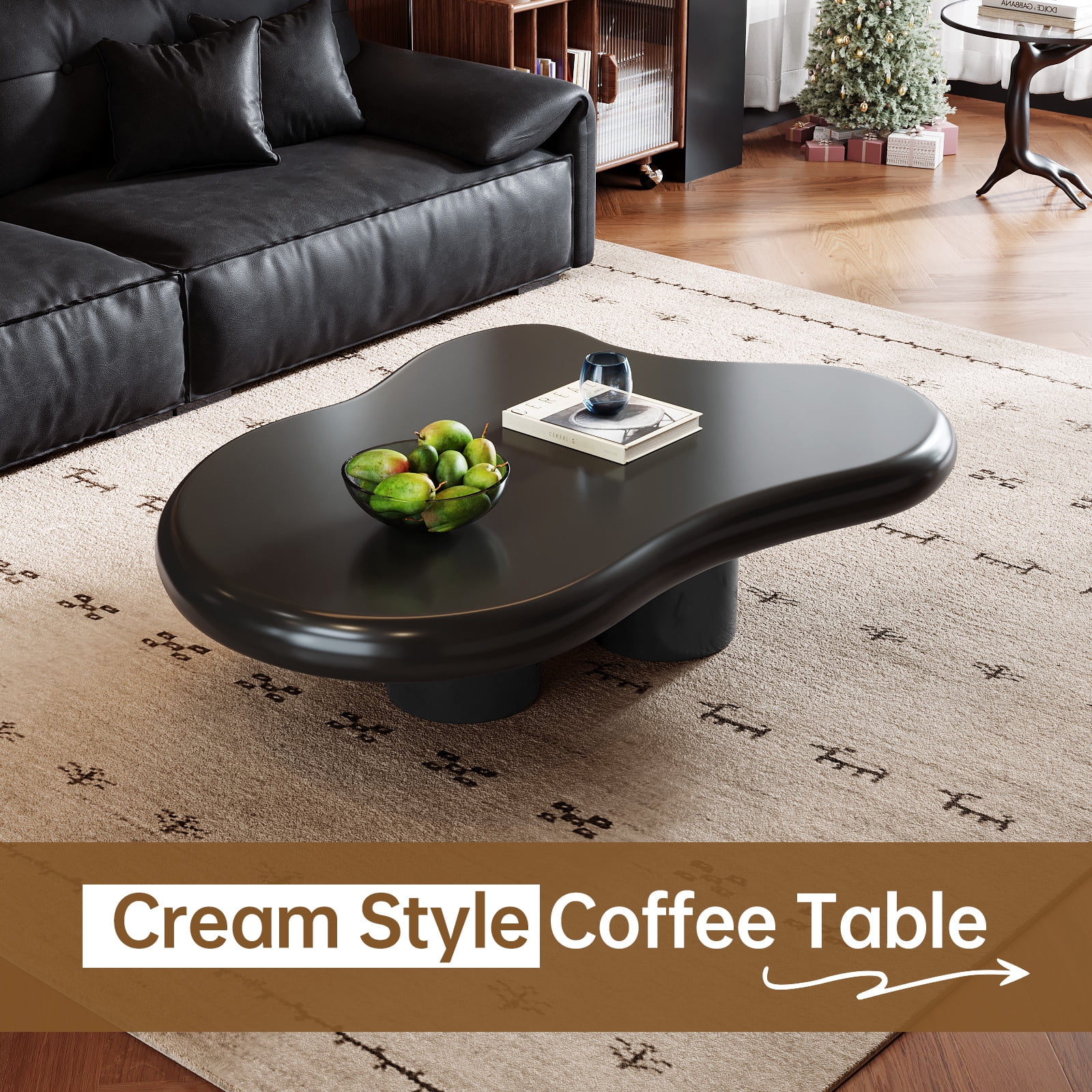 Guyii 38.58'' Cloud Coffee Table, Modern Irregular Coffee Table for Living Room with 3 Legs, Black