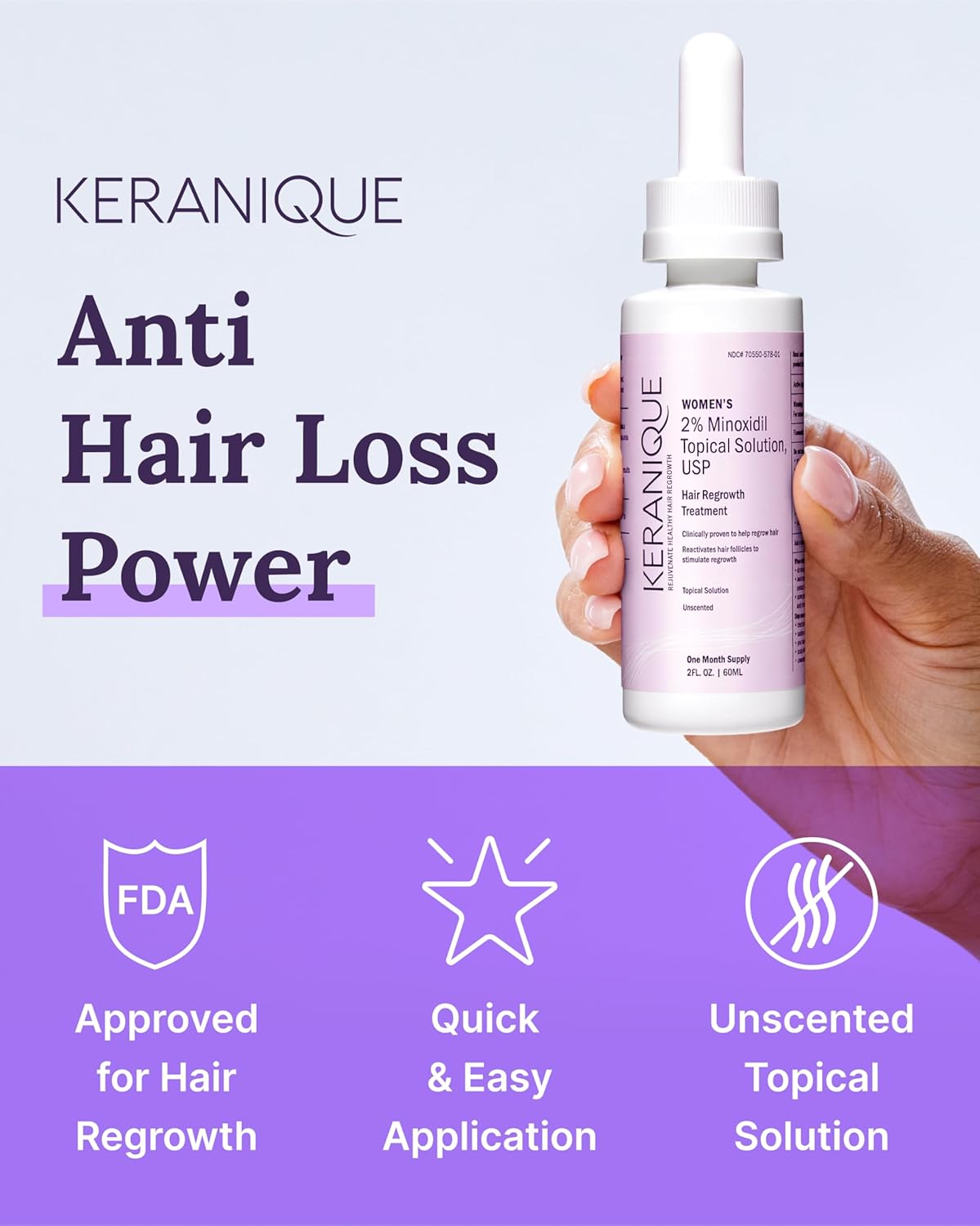 Keranique Hair Regrowth Tonic: 2% Minoxidil for Thinning Hair and Hair Loss, Women's Scalp Treatments for hair growth