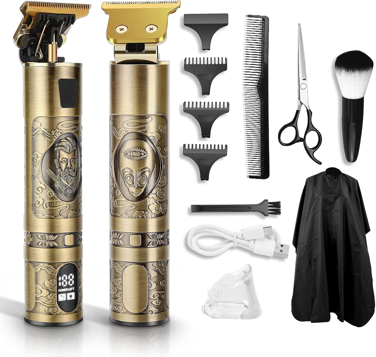 Cordless Hair Clippers for Men Professional Hair Trimmer LCD Display 0mm Baldheaded Clippers for Hair Cutting Men Grooming Kits Rechargeable, Gold