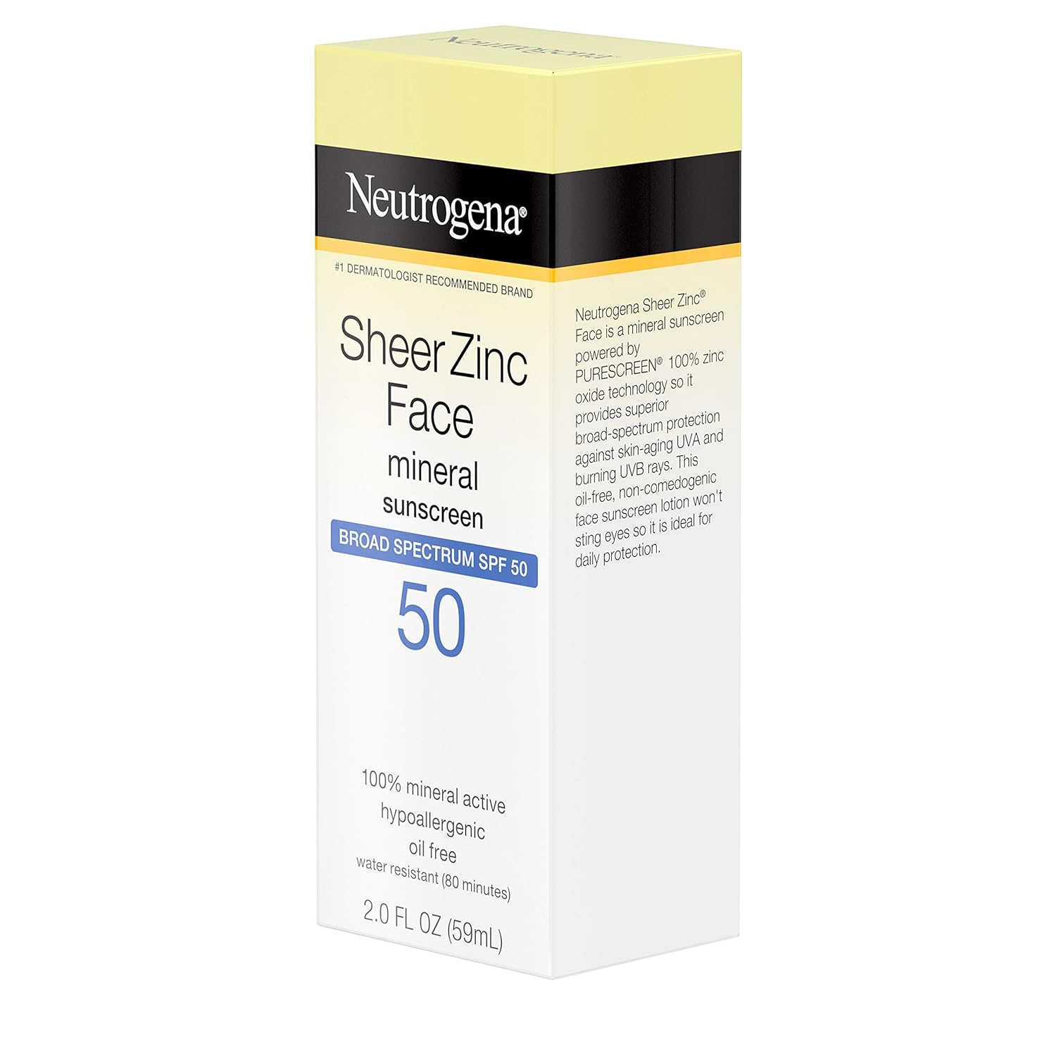 Neutrogena Sheer Zinc Oxide Dry-Touch Face Sunscreen with Broad Spectrum SPF 50, Oil-Free, Non-Comedogenic & Non-Greasy Mineral Sunscreen, 2 fl. oz